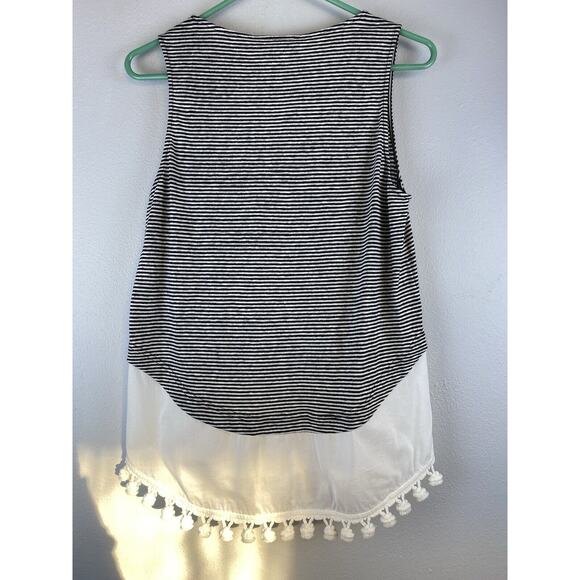 NWT Derek Lam 10 Crosby Sz S Scoop Tank W/Pom Pom Layered Striped Linen Top - Picture 4 of 11